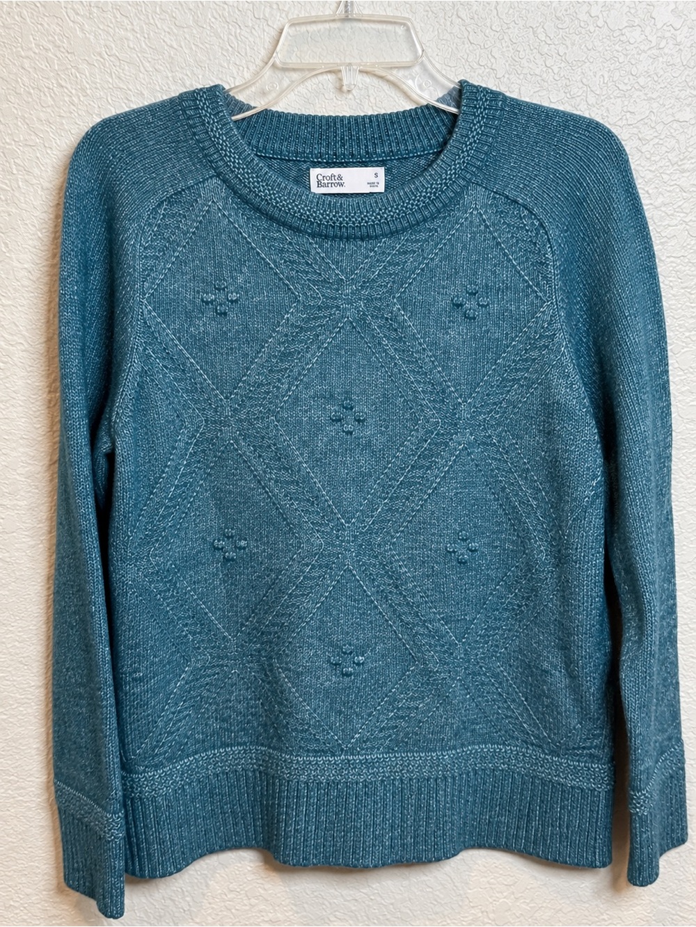 Croft & Barrow Teal Argyle Knit Crewneck Sweater Women’s S